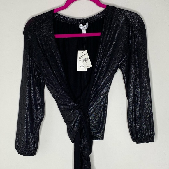 Express x Negin Mirsalehi black metallic wrap top - Picture 9 of 9